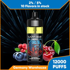 Barre de vape d'origine 12000 bouffées jetable E cigarette parfum Taste FUIRT FUIRT FEUX POLESH PENS 16 ML COIL MESH 650MAH Batterie rechargeable plus 12k Puff Vapes