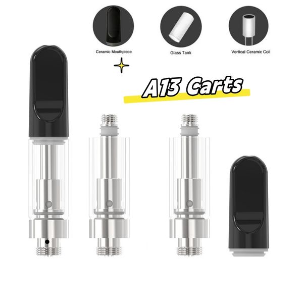 Cartouche de vape originale stylos vaporisateur jetables 0,5 ml 1,0 ml blanc noir couleurs chariots vides réservoir d'huile de bobine en céramique adapté aux batteries à fil 510 réservoir en verre en stock