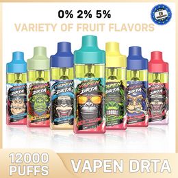 Original Vapen DRTA Tornado Vapes PUFF 12K Vape desechable Pluma bobina de malla 12000 PUFFS Recarga Pods E zigarette flujo de aire RGB LED y luz indicadora de energía de la batería Shisha