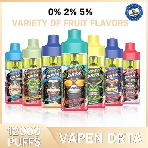 Original Vapen DRTA Tornado Vapes PUFF 12K jetable Vape Pen bobine de maille 12000 PUFFS recharge Pods E zigarette flux d'air RGB LED et voyant d'alimentation de la batterie Shisha