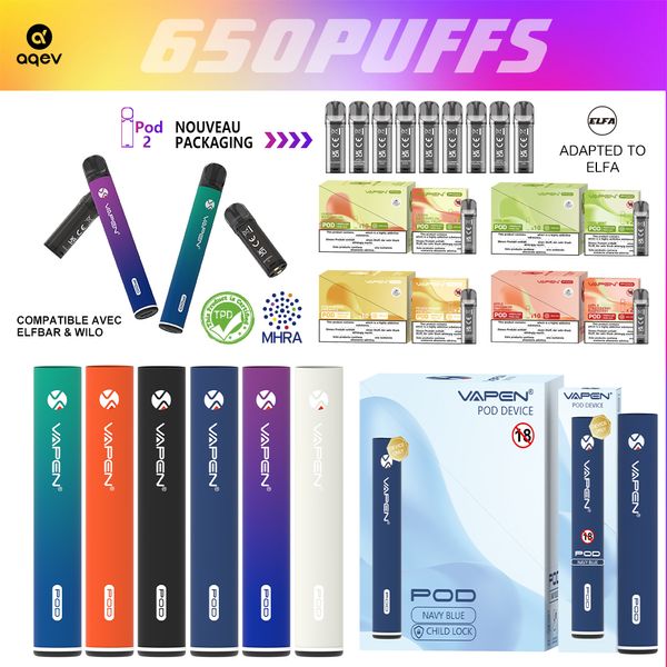 Kit d'origine Vapen ELFA PRO Pod 500 mAh Batterie rechargeable 2,0 ml Pré-rempli Remplacé Vape Pod jetable 20 mg Nic Taille compacte Prêt à l'emploi Vapes jetables