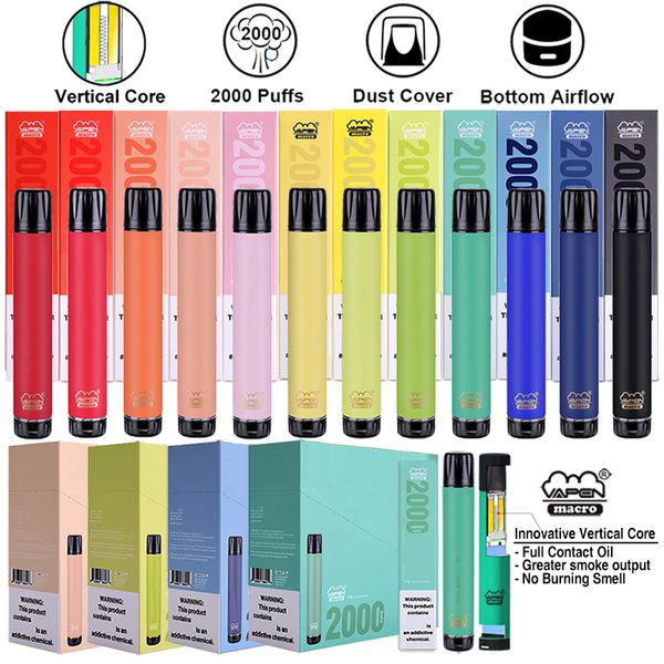 Vapen original Macro 2000Puffs Vape desechable Pen Bobinas verticales PLUS XL XXL XTRA XTRA MAX FLEX VAPORIZADOR BARRAS PREFILADORES E CIGS VAPORIZER