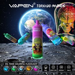 Originele vapen mars puff 9k 9000 wegwerp vape kit tornado 18 ml voorgevulde vaper 0% 2% 5% 12k puffs led oplaadbare vapen desusiceerbare wegwerp e sigaret