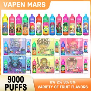 Original Vapen Mars Tornado 9000 Puff Cigarettes E jetables 0,8ohm Bobine de maille 18 ml Pod pré-rempli Puff rechargeable 9K 0% 2% 5% E-cigarettes multi-saveurs Expédition sûre