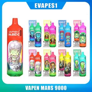 Vapen d'origine Mars Tornado 9000 Puffes Disposables E Cigarettes Vape 18 Ml Bobine de maillage préfabillé 850mAh Batterie 0% 2% 3% 5% CIGS ÉLECTRONIQUES RECHARGables Pas d'échange 9K Puffes