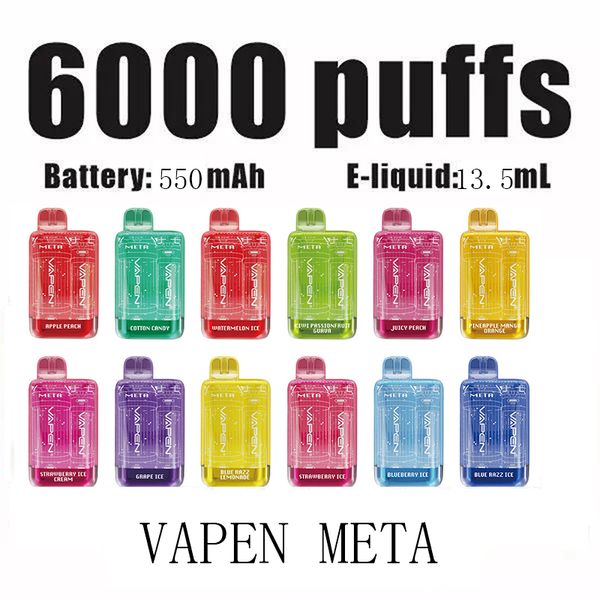 Original VAPEN META 6000 Puffs Desechable Vape Pen Malla Bobina Tipo-C Recargable Cigarrillos electrónicos electrónicos Kits de inicio Elf Vapor