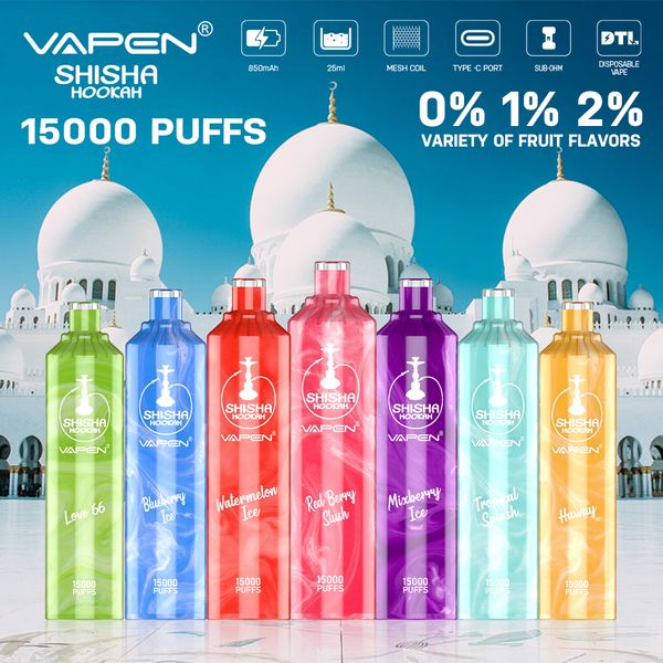 Vapen Vapen Shisha Puff 15K Vapes jetables Puffle E-Shisha Crystal Bar Garccat