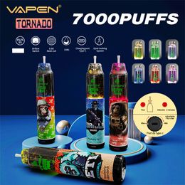 Original VAPEN Tornado 7000 puff Vape Pen desechable 7k Cigarrillos electrónicos 15 ml Pod Mesh Coil 6 colores brillantes Recargable Aire ajustable 0% 2% 3% 5% cigarrillo electrónico