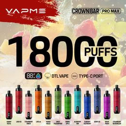 Originele vapme kroonbar 18000 pro max wegwerp vape pen mesh spiraal 650 mAh oplaadbaar 25 ml voorgevuld pod puff 18k damp haakhaakhaak e sigaret vapme 12 smaken