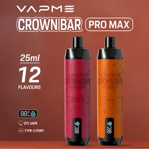 Vapme Crown Bar 18000 pro max cigarrillo electrónico desechable 18k bocanadas de malla Mesh DTL Pantalla inteligente 0% 2% 3% 5% Tipo-C Puerto Vape Pen elige sabor de sabor