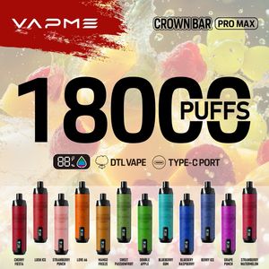 VapMe Crown Bar 18000 Pro Max Dliptable Vape Pen Mesh Bobine 650mAh RECHARAGE RECHARAGE 25 ML POD POD POD PUD 18K VAPEUR HOCKAH E Cigarette Vapme 12 saveurs