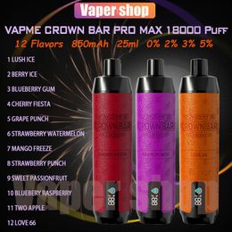 VapMe Crown Bar Pro Max 18000 Puffle E-cigarette jetable 25 ml POD 850mAh Batterie rechargeable 0% 2% 3% 5% 12 FLAVORS PUFF