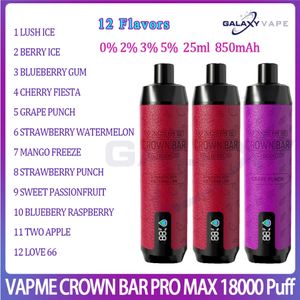 Originele VapMe Crown Bar Pro Max 18000 Puff Disposable Vape 12 Flavours 850mAh Oplaadbare Batterij E Sigaretten Puffs 18K 25 ml POD MESH MEIST Coil Kit