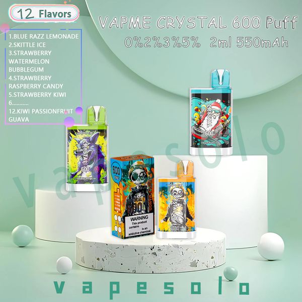 VAPME CRISTAL 600 PUFFIR Cigarette électronique jetable Batterie 550 mAh 12 saveurs 0% 2% 3% 5% 600 Puffs Vape Pen