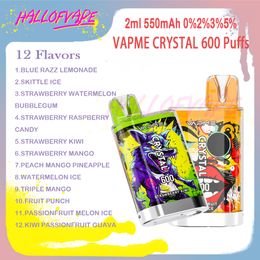 VapMe Crystal 600 Puff E Cigarettes 2 ml Bobine à mailles 0% 2% 3% 5% Nive
