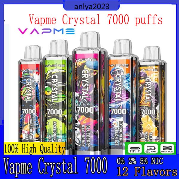 VapMe Crystal 7000 Puffs Jui de vape jetable Dispositifs de stylo de vape 7k 14ml Battre de file de cartouche pré-remplie Battelle 650mAh Batterie rechargeable