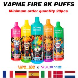 Gratis verzending Originele VAPME FIRE 9000 9k Rookwolken Wegwerp E-sigaretten 18 ml Voorgevulde pod met 850 mah oplaadbare batterij 0% 2% 3% 5% 18 smaken VS RandM Tornado 9K