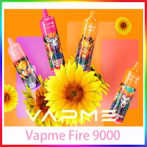 Original Vapme Fire 9000 Puffs E-cigarettes jetables 12 couleurs 2% 5% 600mAh Batterie rechargeable 18ml Pod prérempli Big Vapor Kit Contrôle du flux d'air Mesh Coil Bang