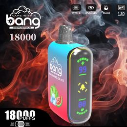 Bang original 18000 Puff 18k Vapes jetables Pen E Cigarette 0% 2% 3% 5% Recharge Mesh Coil Puff 12k Bang 18000 vapers vapes bouffée jetable