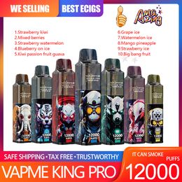 Originele VapMe King Pro 12000 Puff Disposable VAPE Pen 0% 2% 3% 5% Mesh spoel 850 mAh Oplaadbare batterij 20 ml POD POFFS 12K E Sigaretten 10 smaken