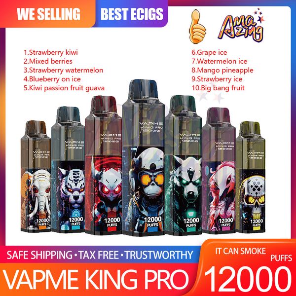 VAPME KING PRO 12000 PALLE VAPE DIRECTIVE PUFSE 0% 2% 3% 5% Mesh Bobine 850mAh Batterie rechargeable 20 ml POD PODS 12K E Cigarettes 10 saveurs