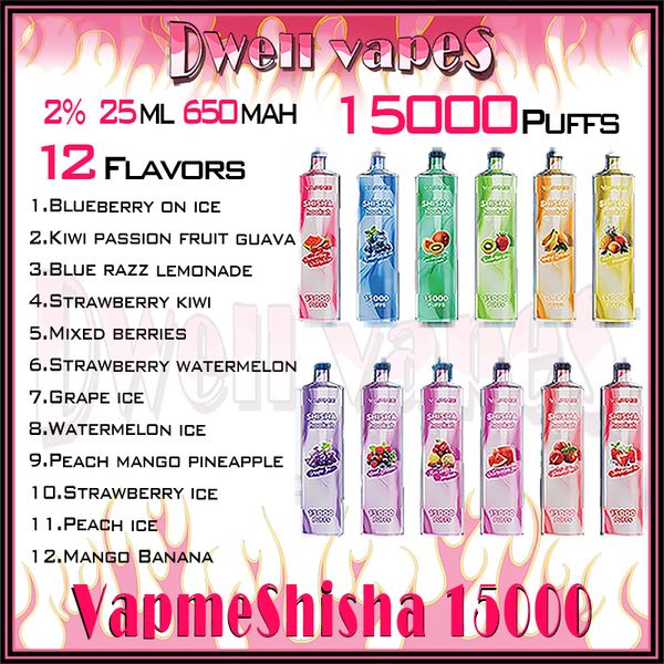 Original Vapme Shisha 15000 Puff E-líquido desechable 25 ml E-líquido 2% concentración 12 sabores 650 mAh batería recargable Puff 15 K
