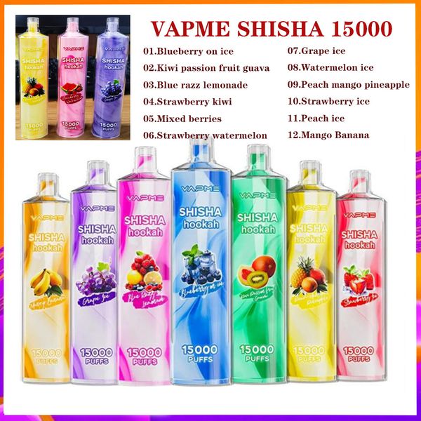 Original VAPME SHISHA Hookah 15000 15K Puffs Vape jetable 0.6ohm Bobine 650mAh Batterie rechargeable 25ml Pod prérempli 12 saveurs E Cigarettes 12K 9K 7K 600 2500