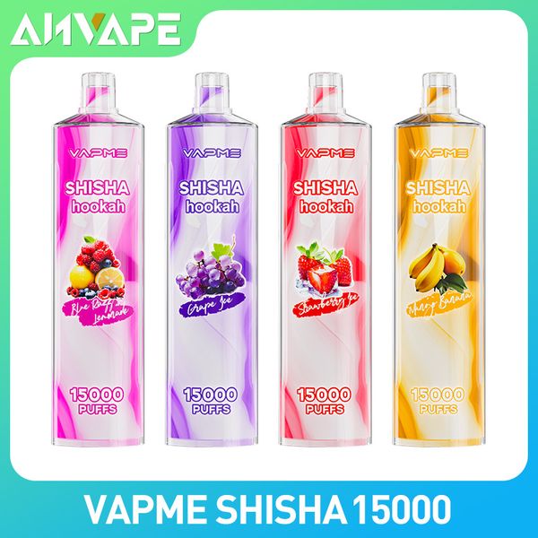 Original VAPME SHISHA Hookah 15000 Puffs jetables Vape Pen Pods E Cigarette 0/2/3/5% Nic avec batterie rechargeable 650mAh Bobine de maille 25ml préremplis 0.6ohm Pod Bar Pens