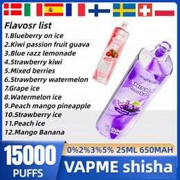 Originele VAPME SHISHA Waterpijpbladerdeeg 15000 Wegwerp Vape Mesh Coil 650mAh Type-C 25ml Voorgevulde Pod 12 Smaken vape pen bladerdeeg 15k E Sigaret vs randm tornado 12k