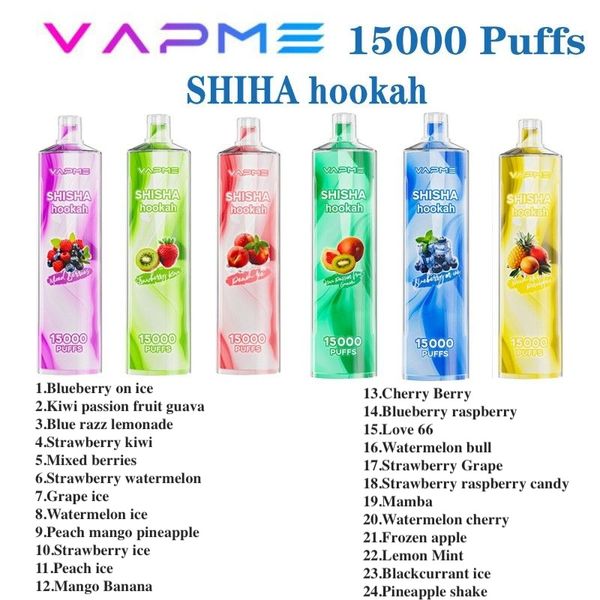 Original vapme shisha narguilé bouffée 15000 vape jetable Mesh Coil 25 ml 650amh batterie de recharge 24 saveurs vaper desechables vs jnr puff shisha 12000 15k bouffée