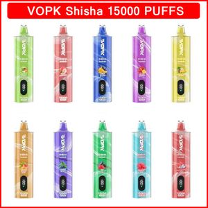 Original VOPK Shisha Hookah 15K 15000 Puffs E Kit de cigarettes jetables E-cigarettes Big Vape rechargeable Mesh Coil 10 saveurs 2% avec écran intelligent