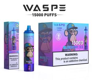 Waspe Puff 12000 15000 18000 Disposable Vape Pod Device Puffs 12k / 15k / 18k Rechargeable E Cigarette Smart LCD Écran d'affichage Randms EU