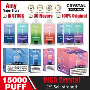 Original WGA Crystal PRO MAX EXTRA 15000 bouffées de stylo vape jetable 2% de nicotine Vapes E Cigarettes 10K 12K 15K Puff Bar Vapers Vaper avec 30 saveurs