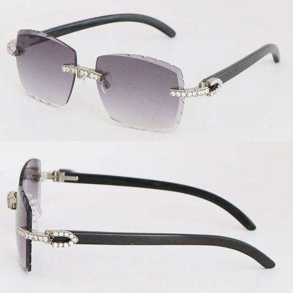 Venta al por mayor Original Black Buffalo Horn Gafas de sol sin montura 2.6 quilates Juego de diamantes Gafas Mujer Hombre Famoso Lente de corte de diamante Gafas cuadradas Hombre y mujer