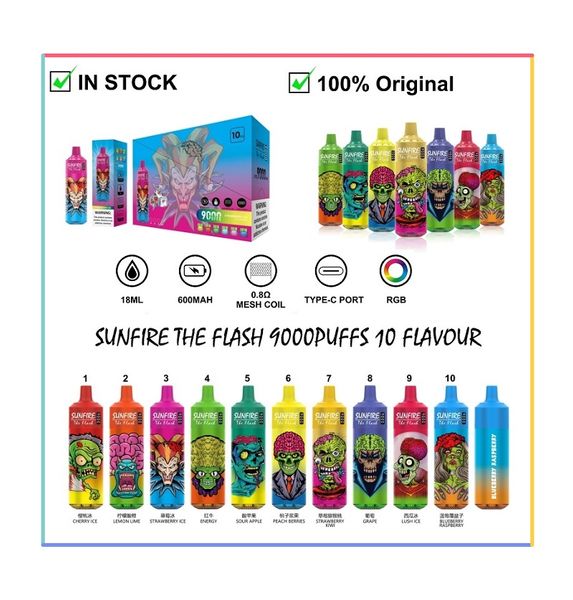 Factory de gros original Chine Sunfire 7k 9k 10k 12k 15k Poix de vape jetable Puffle 0mg 20mg 30mg 50mg Cigarette électronique 18 ml Chariots préfabillés avec des saveurs de fruits