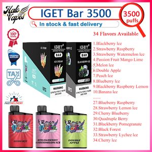 Original en gros IGET Bar 3500 Puff jetable Vape Pen 5% bobine de maille 12 ml pré-rempli Pod 1500 mAh batterie E cigarettes 20 saveurs en stock VS Elf Puffs 5k