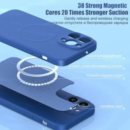 Originele Draadloze Lading Voor Magsafe Case Voor iPhone 15 14 13 12 11 Pro Max Plus Mini Magnetische Vloeibare siliconen Bumper Case Cover