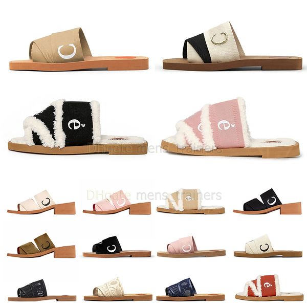 Sandalias originales de Woody, tobogán plano de mula para mujer, lona de diseñador, plataforma rosa blanca y negra, tacón alto, Tanga de ganchillo, famosa sandalia, zapatos de playa de París, talla grande 42