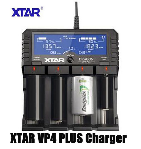 Original XTAR DRAGON VP4 Plus Chargeur de batterie intelligent universel intelligent Batteries au lithium 4 emplacements USB Type C Charge rapide pour Li-ion Ni-MH Ni-Cd 18650 18350 26650