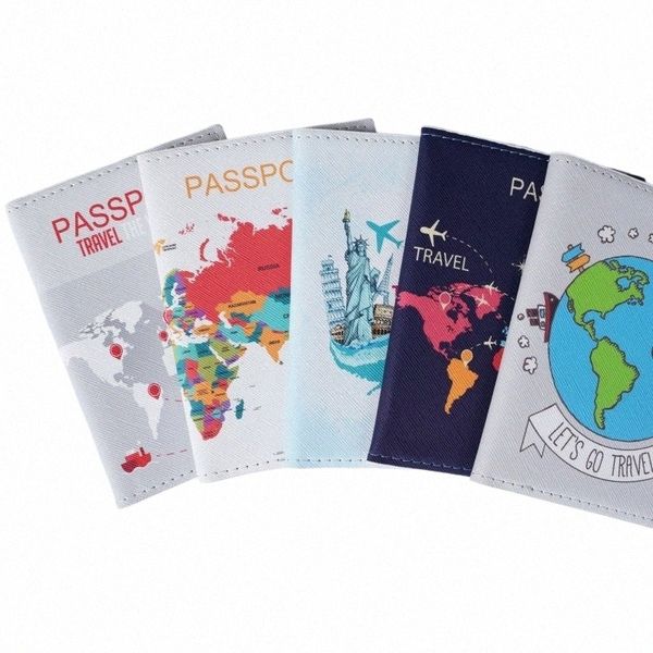 Originalidad Travel World Series Funda de pasaporte Caja de tarjeta de crédito bancaria de cuero Carpeta de boletos Hombres / Mujeres Titular de pasaporte de viaje C4hn #