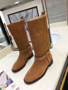 [Boîte d'origine] Nouvelle Arrivée Genou Bottes Pour Femmes Boucle En Cuir Véritable Chevalier Bottes De Neige D'hiver Taille 35-40