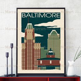 Oriole et corbeau de Baltimore Maryland Art Prints Urban Tourism Landscape Wall Art Buildings tals and Skyline Poster Print Decor