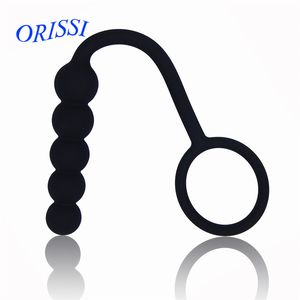 ORISSI Silicone perles anales masseur avec anneau pénien godemichet Anal Prostate pour hommes adultes jouets sexuels Plug Anal produit sexuel S924