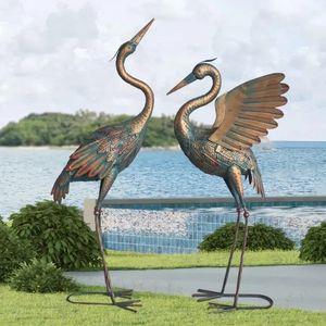 ORITTY 33-37 pouces en métal Grane Garden Statue Bird Bird Heron Sculpture Décoration extérieure pour la cour de jardin Perce d'arrière-cour US 240509