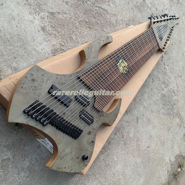 Orms Djent Jared Dines 18 cuerdas monstruosidad Burl Maple Top Bajo eléctrico gris Caoba xilófono Cuerpo Diapasón de palisandro 6 +12 Herrajes negros