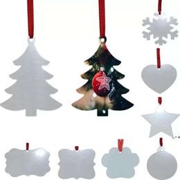 Adorno Sublimación Doble cara Navidad Árbol de Navidad en blanco Colgante Forma múltiple Placa de aluminio Etiqueta colgante de metal Decoración de vacaciones Wly935