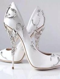 Sierfiligraan bladeren spiraalvormige op natuurlijke wijze omhoog hiel witte vrouwen trouwschoenen chic satijnen stiletto hakken Eden Pumps Bridal8009795