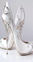 Feuilles de filigrane ornementales en spirale naturellement jusqu'à talon blanc femmes chaussures de mariage chic talons aiguilles en satin escarpins Eden Bridal6208748