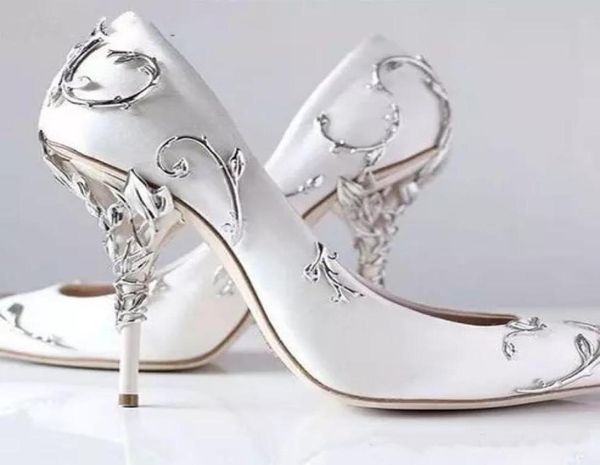 Feuilles de filigrane ornementales en spirale naturellement talon haut blanc femmes chaussures de mariage chic talons aiguilles en satin escarpins Eden Bridal1351703