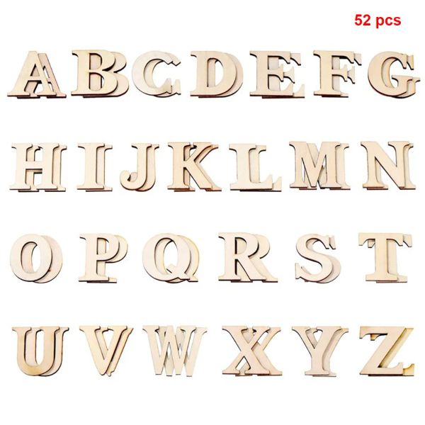 Adornos 52pcs/set para niños artes de educación educativa manualidad de mosaico alfabeto álbum de recortes letras de madera para niños juego de dibujo de bricolaje